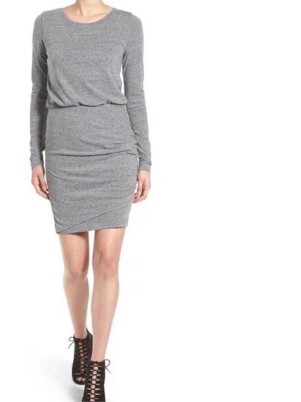 Leith Nordstrom Heather Gray Long Sleeve Ruched Tulip Bodycon Dress Size S